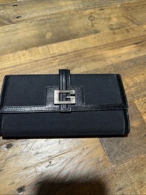 Vintage Gucci Black Canvas and Leather Wallet with Silver G Buckle